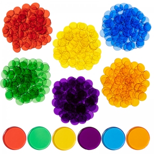 Transparent Counters - Set of 500 - Counters for Kids Math - Assorted Colors - 3/4 in - Counting, Sorting, Light Panels, Bingo and More