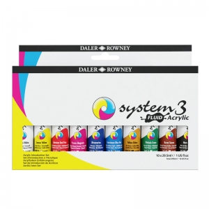 System3 Fluid Acrylic Paint Set, Assorted Colors, 29.5ml, 10 Pieces