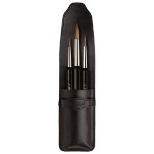 MAESTRO Pocket Travel Brushes, Kolinsky Red Sable, Watercolor, Round, Series 1503, Assorted, 3 Brush Set