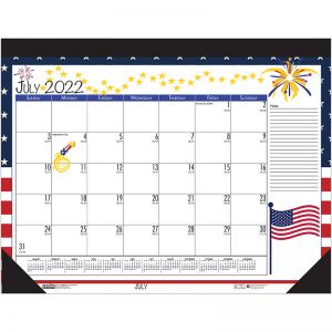 Monthly Academic Deskpad Calendar, Seasonal Holiday Depictions, 12 Months July-June, 22" x 17"