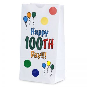 Happy 100th Day Paper Bags, 5" x 3" x 9.75", Pack of 25