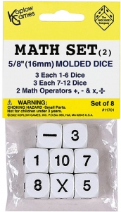 Whole Number Dice Set, 8 Per Pack, 6 Packs