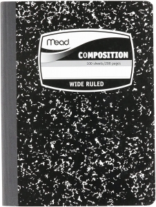 Composition Book, Wide Ruled, 100 Sheets, 9 3/4" x 7 1/2", Black Marble, Pack of 3