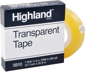 Transparent Tape, 1/2" x 1296" Per Roll, 1" Core, 12 Rolls