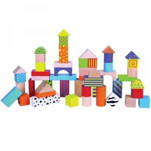 Wooden Blocks Building Set, 50 Pieces