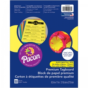 Premium Tagboard, Hyper Yellow, 8.5" x 11", 50 Sheets Per Pack, 5 Packs