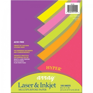 Hyper Multi-Purpose Paper, 5 Assorted Colors, 20 lb., 8-1/2" x 11", 100 Sheets