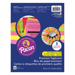 Premium Tagboard, 5 Assorted Hyper Colors, 8-1/2" x 11", 50 Sheets Per Pack, 3 Packs