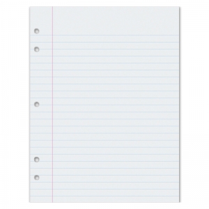 Composition Paper, White, 5-Hole Punched, Red Margin, 3/8" Ruled, 8" x 10-1/2", 500 Sheets