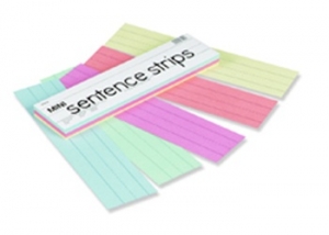 Mini Sentence Strips, 5 Assorted Colors, 1-1/2" x 3/4" Ruled, 3" x 12", 100 Per Pack, 3 Packs