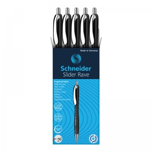 Slider Rave XB Retractable Ballpoint Pens, Black Barrel/Blue Ink, Box of 5