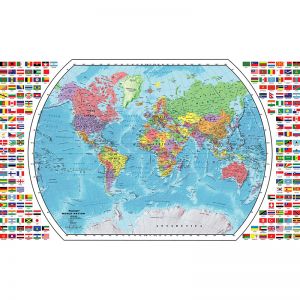 World Map with Flags, 49"W x 33"H