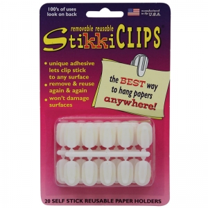 StikkiCLIPS Adhesive Clips, White, Pack of 20