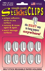 StikkiCLIPS Adhesive Clips, White, 20 Per Pack, 6 Packs