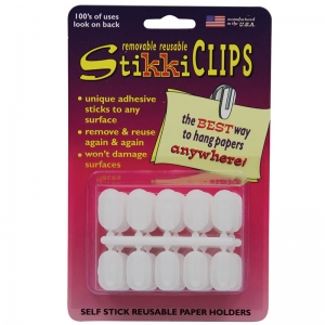 StikkiCLIPS Adhesive Clips, White, Pack of 30