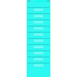 Aqua Polka Dots 10 Pocket File Storage Pocket Chart, 14" x 58"