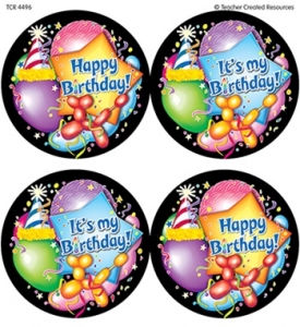 Happy Birthday Wear 'Em Badges, 32 Per Pack, 6 Packs