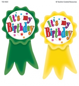 Birthday Ribbons Wear 'Em Badges, 16 Per Pack, 6 Packs