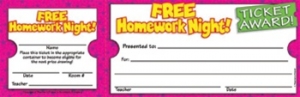 Ticket Awards, Free Homework Night!, 100 Per Pack, 6 Packs