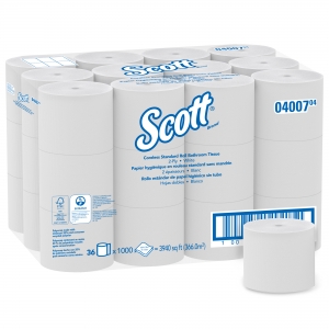 Scott Standard Roll Bathroom Tissue Coreless White 4.0"x3.94" 1000 SHTS