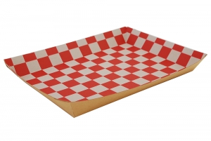 10.5" X 7.5" X 1.5" Nested Lunch Tray, Kraft/Red Check Paperboard