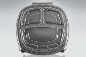 Rigid 3 Cell Carry Out Container Clear / Black 10" x 10" x 2.71"