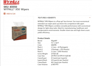 WypAll X50 Wipers White 8.34" x 12.5" Pop-Up Box