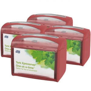 Tork Xpressnap Napkin Dispenser Red , Tabletop , 5.6" x 7.9" x 6.7"