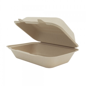 Hinged Container Molded Fiber 9"x6" Hoagie Natural Color PFA Free