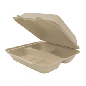 Hinged Container Molded Fiber 8"x8"x3" Natural Color 3C PFA Free