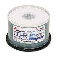 7045015992655, SKILCRAFT Recordable Compact Disc, CD-R, 700 MB/80 min, 52x, Spindle, White, 50/Pack