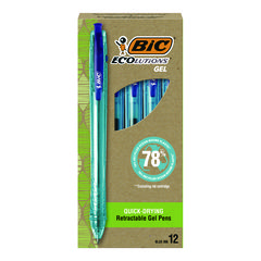 Ecolutions Gel Pen, Retractable, Medium 1 mm, Blue Ink, Blue Barrel, 12/Pack