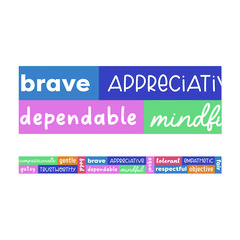 Straight Borders, 12-Piece Set, Motivational: Positive Words, 3" x 3 ft, Multicolor