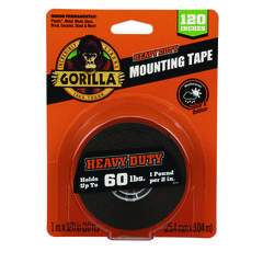 Heavy Duty Mounting Tape, Permanent, Holds Up to 60 lb (1 lb per 2 in), 1 x 120, Black