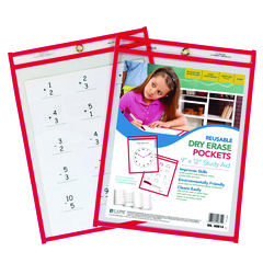 Reusable Dry Erase Pockets, 9 x 12, Neon Red, 30/Pack