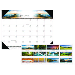 Recycled Full-Color Monthly Desk Pad Calendar, Nature Photography, 22 x 17, Black Binding/Corners,12-Month (Jan to Dec): 2025