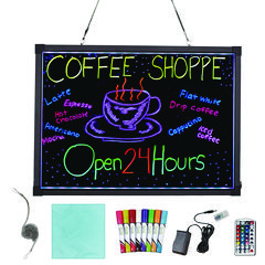 LED Illuminated Hanging Message Writing Board, 19.7" x 27.6", Black Surface, Black Aluminum Frame