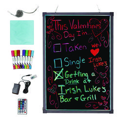 LED Illuminated Hanging Message Writing Board, 23.6" x 31.5", Black Surface, Black Aluminum Frame