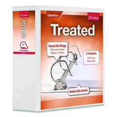 Treated ClearVue Locking Slant-D Ring Binder, 3 Rings, 4" Capacity, 11 x 8.5, White