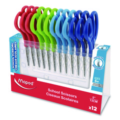 Essential Pointed School Scissors School Pack, Pointed Tip, 5.35" Long, 2" Cut Length, Straight Assorted Handle, 12/Pack