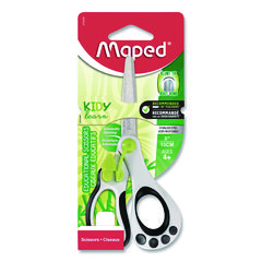 Kidy Spring-Assisted Educational Scissors Rounded Tip, 5.41" Long, 2" Cut Length, Straight White/ Black Handle