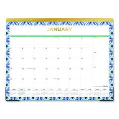 Tile Monthly Desk Pad Calendar, Geometric Artwork, 22 x 17, White/Blue/Green Sheets, 12-Month (Jan to Dec): 2026