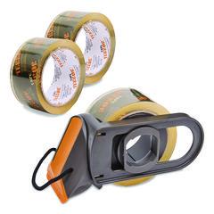 Tape Dispenser with Tape, 3" Core, Polypropylene, Gray/Orange, 1 Dispenser, 2 Rolls Pro-Grade Packaging Tape