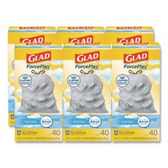 ForceFlex Kitchen Drawstring Trash Bags, 13 gal, Gain Fresh Clean Scent, 24 x 27.38, White, 40 Bags/Box, 6 Boxes/Carton