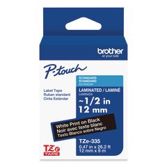 TZe Standard Adhesive Laminated Labeling Tape, 0.47" x 26.2 ft, White on Black