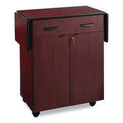 Hospitality Cart with Drop Leaves, Engineered Wood, 3 Shelves, 1 Drawer, 32.5" to 56.25" x 20.5" x 38.75", Mahogany