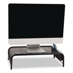 Metal Mesh Monitor Stand, For Up to 24" Monitors, 19" x 10.5" x 5.5", Black, Supports 22 lb