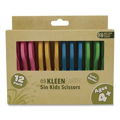 KleenEarth Rice Husk Kids Scissors, Blunt Tip, 5" Long, Straight Assorted Color Handles, 12/Pack
