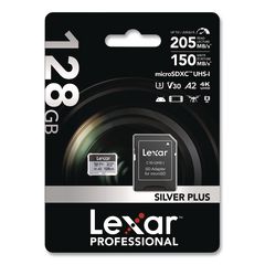 Professional SILVER Series microSDXC Memory Card with Adapter, UHS-I, V30 Class 10, 128 GB