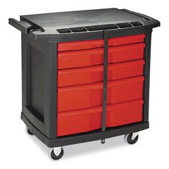 Five-Drawer Mobile Workcenter, 32.63w x 19.9d x 33.5h, Black Plastic Top